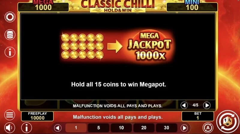 Classic Chilli Hold & Win - สัญลักษณ์ที่ติดกันในรอบ Hold